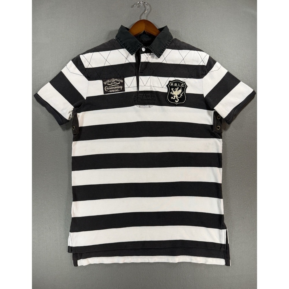 Vintage Polo Ralph Lauren Mens Short Sleeve Rugby Shirt Striped Black White Sz L